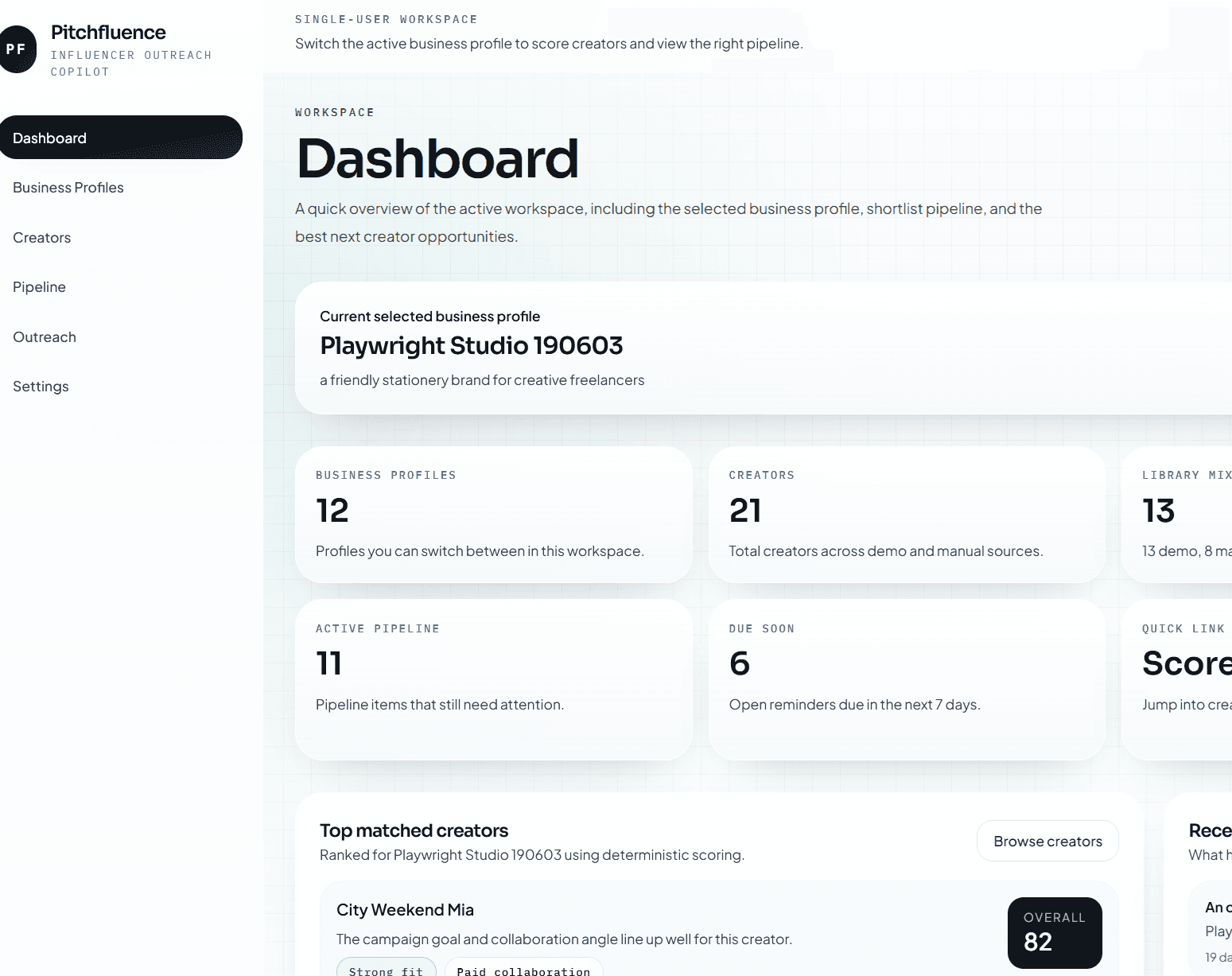 Preview image for the Pitchfluence website project